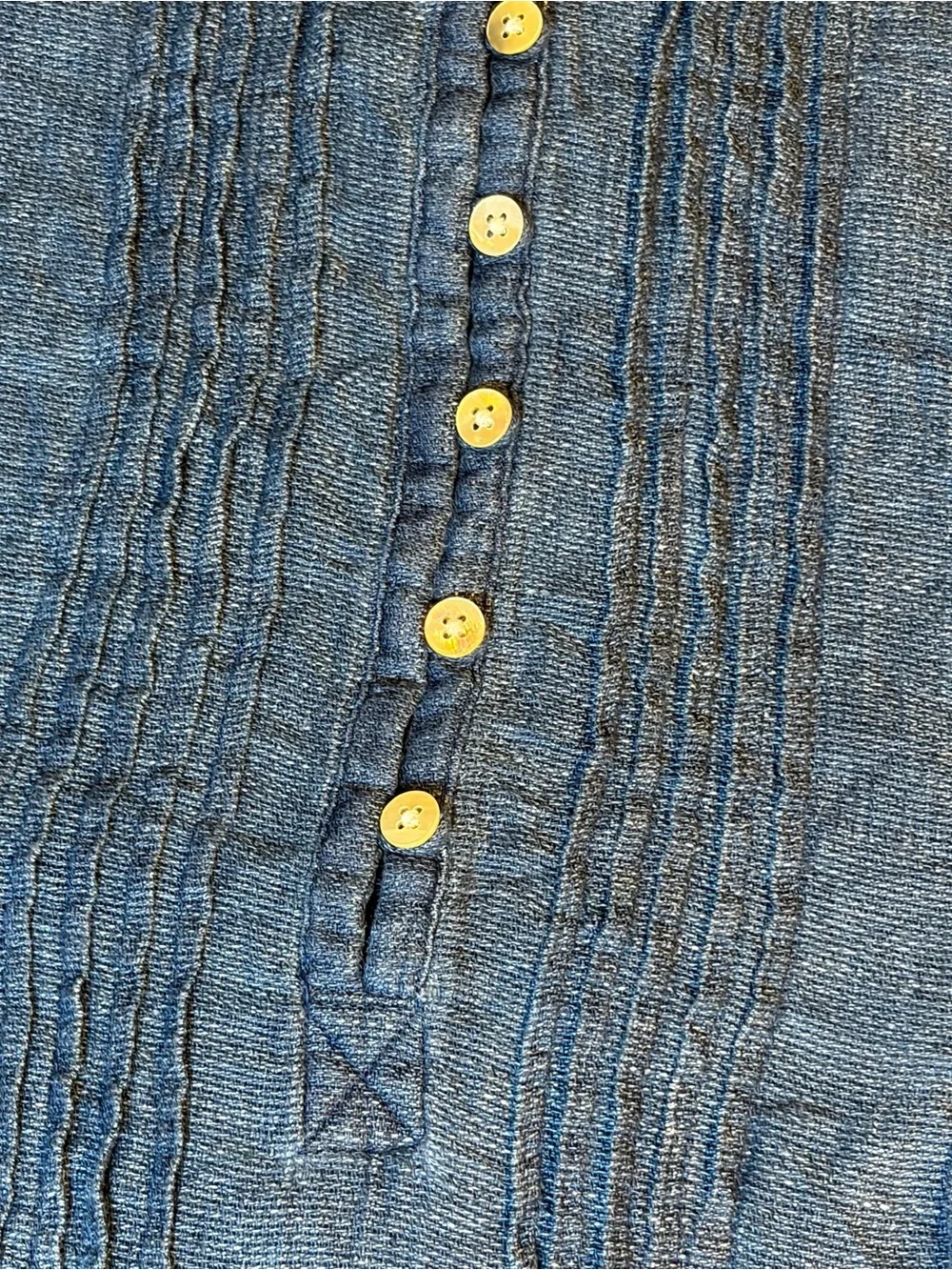 Faherty Dress XXL Isha Basketweave Indigo Blue 100% Linen Knit Pintuck Pockets - Picture 9 of 11